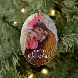 Rode Hen Kip Foto Kerstmis Keramisch Ornament