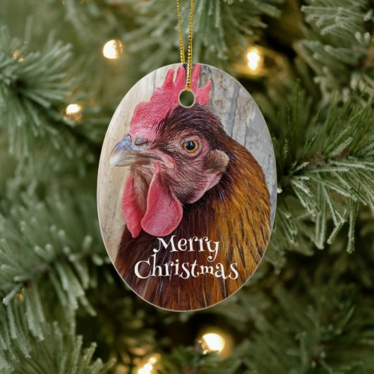 Rode Hen Kip Foto Kerstmis Keramisch Ornament (Boom)