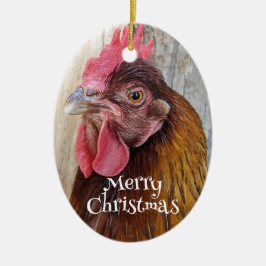 Rode Hen Kip Foto Kerstmis Keramisch Ornament