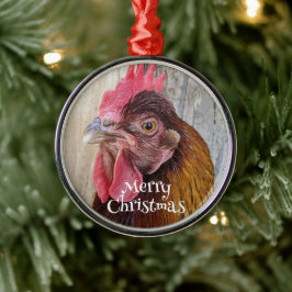 Rode Hen Kip Foto Kerstmis Metalen Ornament