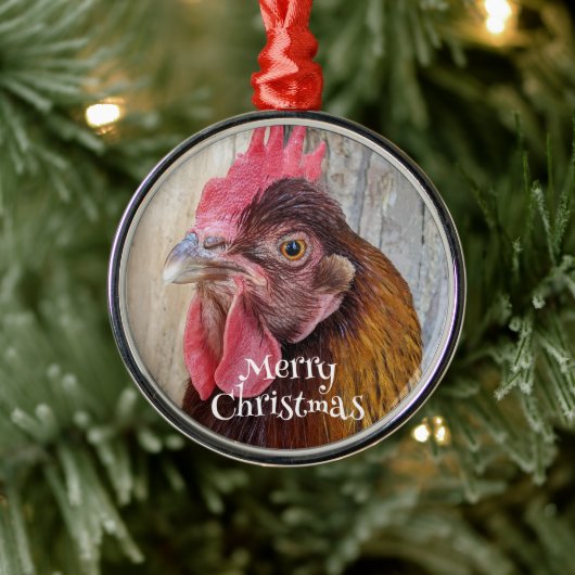 Rode Hen Kip Foto Kerstmis Metalen Ornament (Boom)