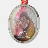 Rode Hen Kip Foto Kerstmis Metalen Ornament (Links)