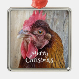 Rode Hen Kip Foto Kerstmis Metalen Ornament