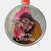 Rode Hen Kip Foto Kerstmis Metalen Ornament (Voorkant)