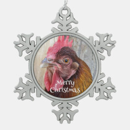 Rode Hen Kip Foto Tin Sneeuwvlok Ornament