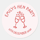 Rode Hen Party Bachelorette Toast Ronde Sticker (Voorkant)