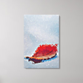 Rode Herfst Blad Drijvend Op Water Canvas Afdruk