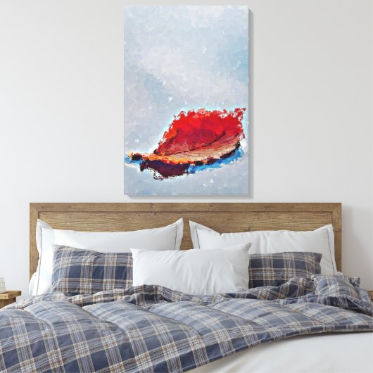 Rode Herfst Blad Drijvend Op Water Canvas Afdruk (Insitu (Slaapkamer))