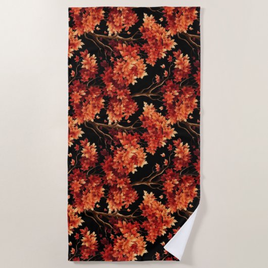 Rode Herfst esdoorn naadloze patroonafbeelding Strandlaken (Voorkant)