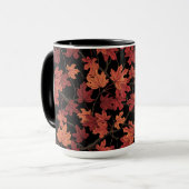 Rode herfst esdoornbladeren op zwart mok (Voorkant links)