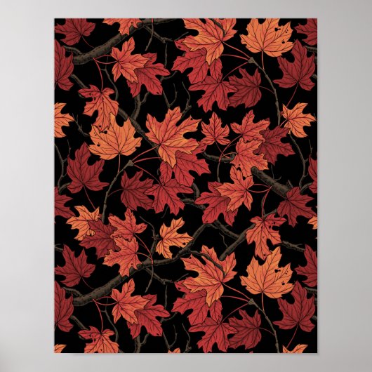 Rode herfst esdoornbladeren op zwart poster (Voorkant)