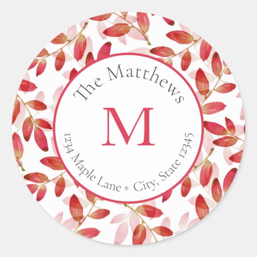 Rode herfst gelaagde Waterverf bladeren labels (Voorkant)