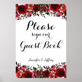 Rode Herfst herfst Floral Wedding Guest Book Sign Poster