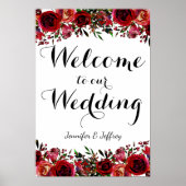 Rode Herfst herfst Floral Wedding Welkomstteken Poster (Voorkant)