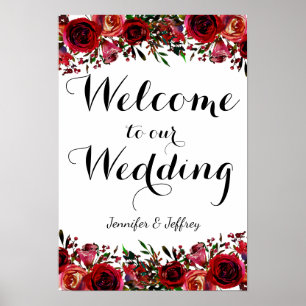 Rode Herfst herfst Floral Wedding Welkomstteken Poster