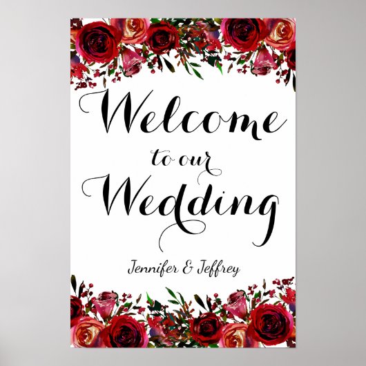 Rode Herfst herfst Floral Wedding Welkomstteken Poster (Voorkant)