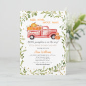Rode Herfst Pompoen Truck Drive door Baby shower Kaart (Staand voorkant)