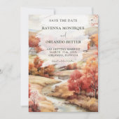 Rode Herfst Rivier Bos Bruiloft Save The Date (Voorkant)