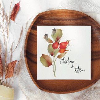 Rode herfstbessen en bladeren in waterverf servet