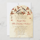 Rode Herfstblad Vintage Liefdesvogel Bruiloft Kaart (Voorkant)