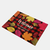 Rode herfstbladeren en ruitpatroon Aangepaste naam Deurmat (Schuin)