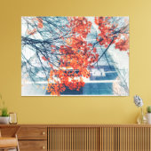 Rode herfstbladeren en stadsgebouw canvas afdruk (Insitu (Woonkamer))