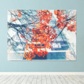 Rode herfstbladeren en stadsgebouw canvas afdruk (Insitu (Houten vloer))