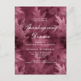 Rode herfstbladeren Thanksgiving-diner  Uitnodiging Briefkaart