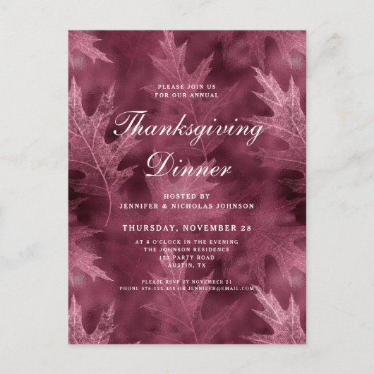 Rode herfstbladeren Thanksgiving-diner Uitnodiging Briefkaart (Voorkant)