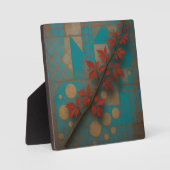 Rode Herfstbladeren Turquoise Geometrisch Mozaïek Fotoplaat (Voorkant)