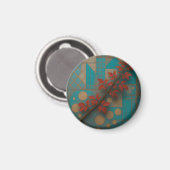 Rode Herfstbladeren Turquoise Geometrisch Mozaïek Magneet (Voorkant / Achterkant)