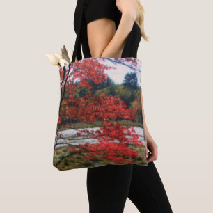 Rode herfstloof moeras natuur tote bag