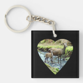 Rode Herten Doe en Baby Herten Sleutelhanger
