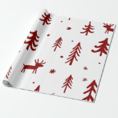 Rode Herten in Bos Illustratie Witte Kerstmis Cadeaupapier (Uitgerold)