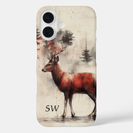 Rode herten in het bos monogrammed iPhone 16 hoesje