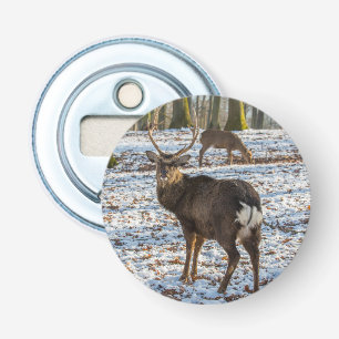 Rode Herten in Sneeuw Button Flesopener