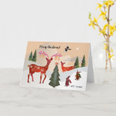 Rode herten, konijntjes, eksterKerstmis Kaart (Gele Bloem)