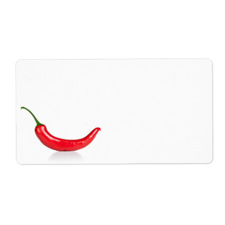 Rode hete chilipeper geïsoleerd op witte achtergro etiket