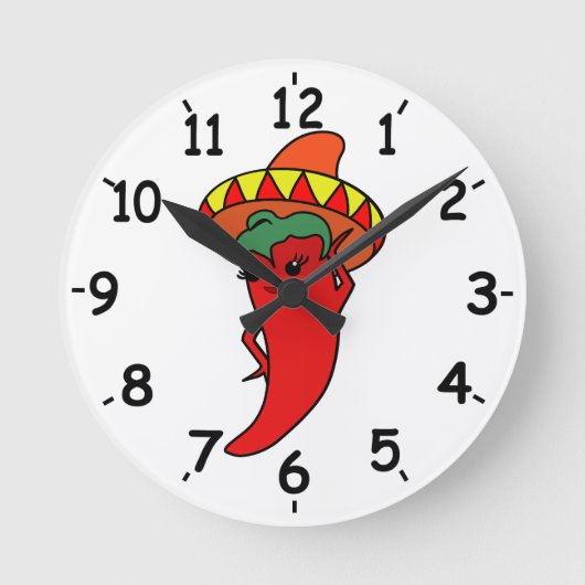Rode Hete Kawaii Peper Diva Mexicaanse Hoed Ronde Klok (Voorkant)