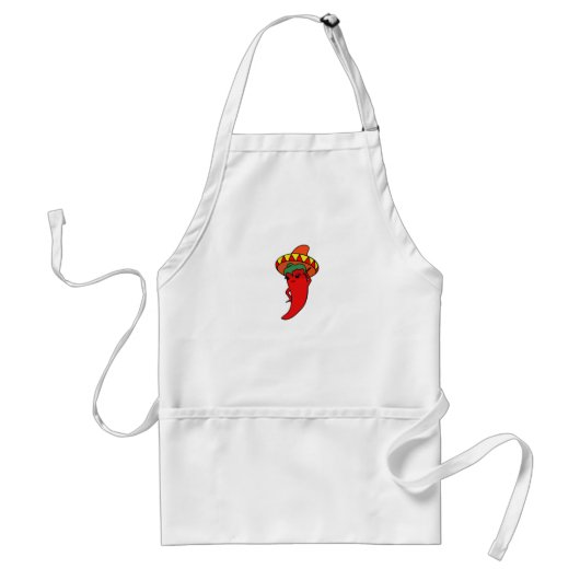 Rode Hete Kawaii Peper Diva Mexicaanse Hoed Standaard Schort (Voorkant)