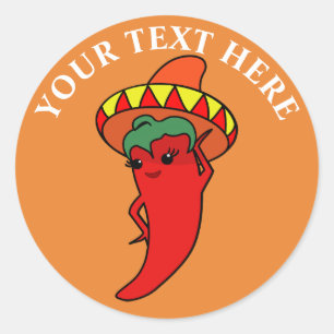 Rode Hete Kawaii Peper Diva Mexicaanse Sombrero Ronde Sticker