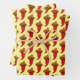 Rode Hete Kawaii Pepper Diva Mexicaanse Hoed Inpakpapier Vel