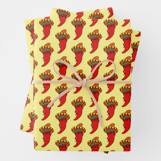 Rode Hete Kawaii Pepper Diva Mexicaanse Hoed Inpakpapier Vel (In situ)