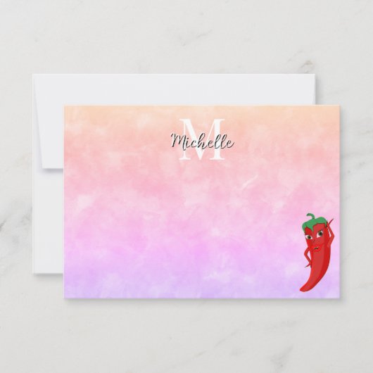 Rode hete peper diva aquarel op maat gemaakte mono notitiekaartje (Voorkant)