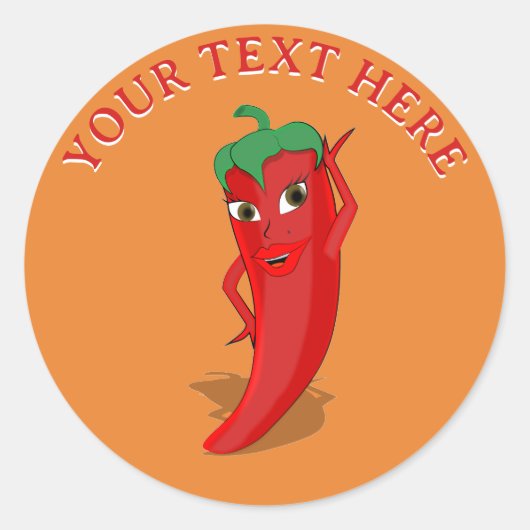 Rode Hete Peper Diva Bewerkbare Tekst Ronde Sticker (Voorkant)