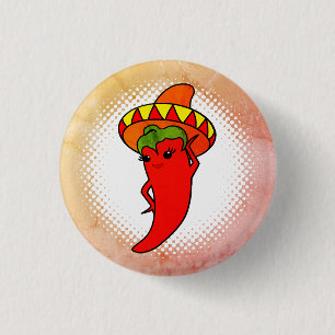 Rode hete peper diva Kawaii stijl print Mexicaans Ronde Button 3,2 Cm