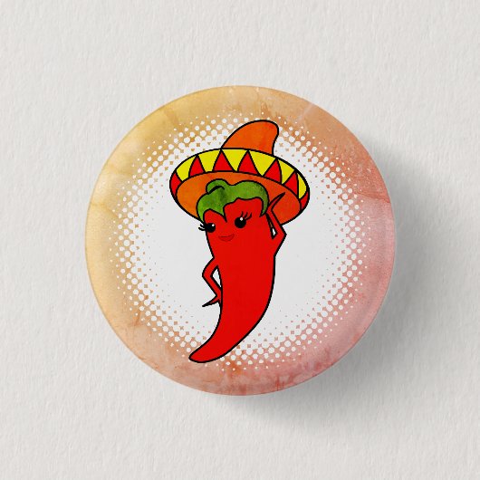 Rode hete peper diva Kawaii stijl print Mexicaans Ronde Button 3,2 Cm (Voorkant)