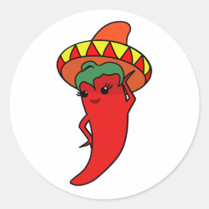 Rode Hete Peper Diva Mexicaanse Hoed Ronde Sticker