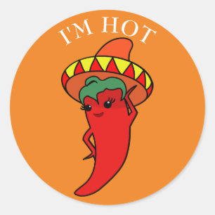 Rode Hete Peper Diva Mexicaanse Hoed Ronde Sticker