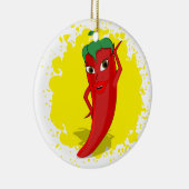 Rode Hete Peper Diva Paint Spatten Keramisch Ornament (Rechts)